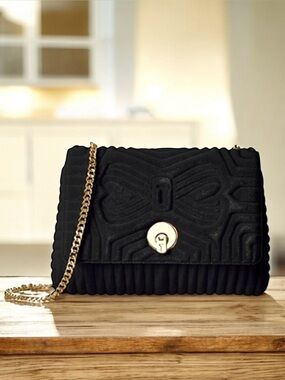 🆕 Ted Baker Rachila Quilted Black Velvet Flap Shoulder Bag Crossbody